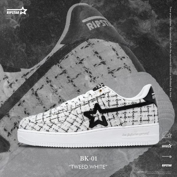 BK-01 Sneakers- Tweed White-Women's and Men's Shoes BK013W/M