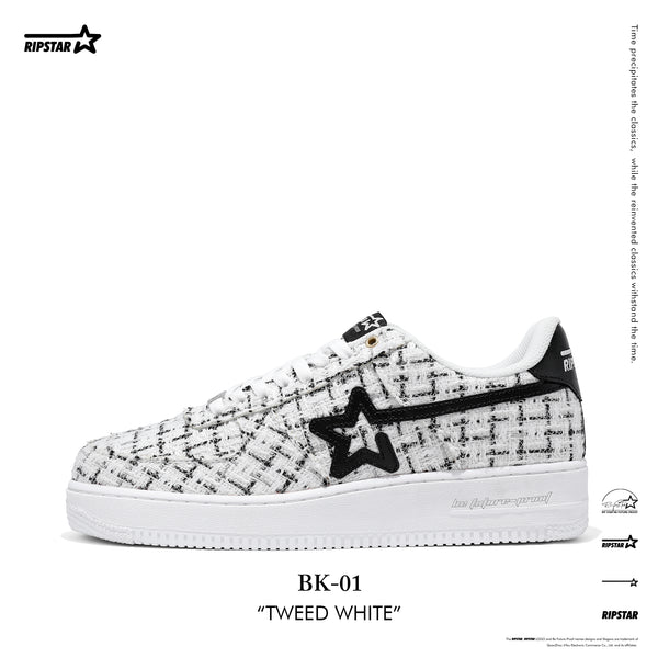BK-01 Sneakers- Tweed White-Women's and Men's Shoes BK013W/M