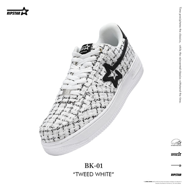 BK-01 Sneakers- Tweed White-Women's and Men's Shoes BK013W/M