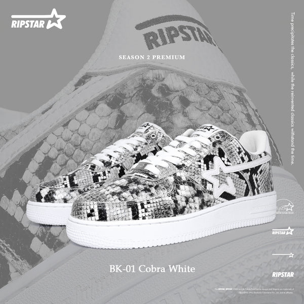 BK-015 Sneakers-Cobra White-Cow leather Women's and Men's Shoes BK015W/M