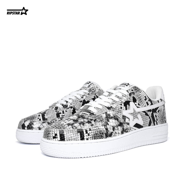 BK-015 Sneakers-Cobra White-Cow leather Women's and Men's Shoes BK015W/M