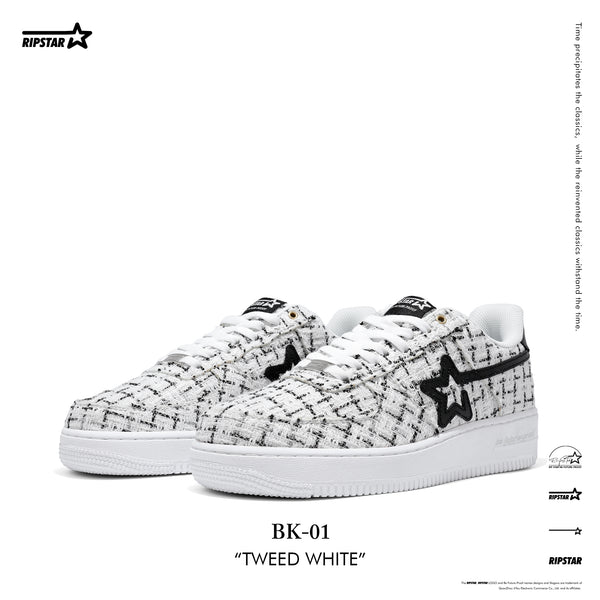 BK-01 Sneakers- Tweed White-Women's and Men's Shoes BK013W/M