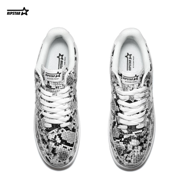 BK-015 Sneakers-Cobra White-Cow leather Women's and Men's Shoes BK015W/M