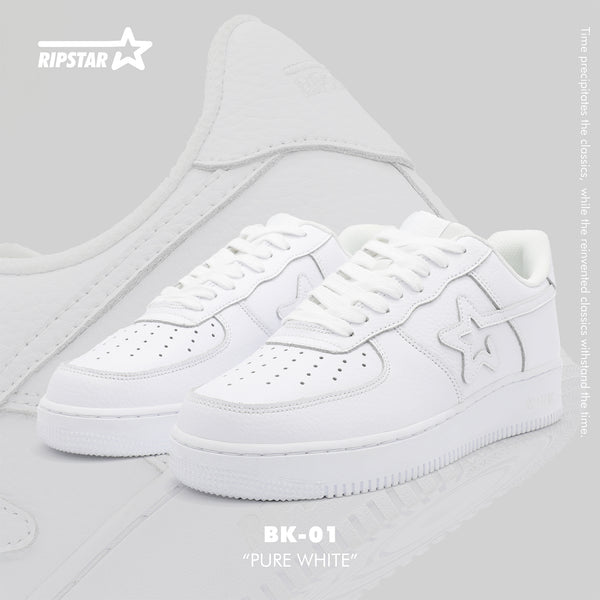 BK-01 Sneakers Pure White Cow leather Women's and Men's Shoes BK011W/M