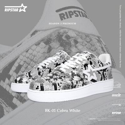 BK-015 Sneakers-Cobra White-Cow leather Women's and Men's Shoes BK015W/M
